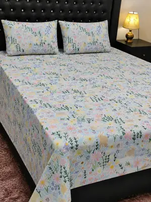 3 Pcs Cotton Printed Double Bedsheet