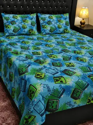 3 Pcs Cotton Printed Double Bedsheet