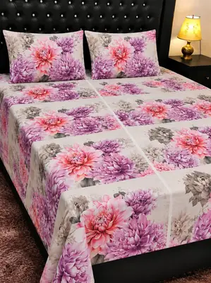 3 Pcs Cotton Printed Double Bedsheet