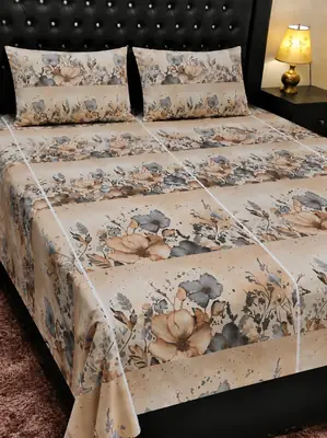 3 Pcs Cotton Printed Double Bedsheet