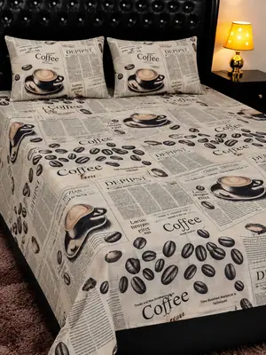 3 Pcs Cotton Printed Double Bedsheet