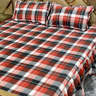 3 Pcs Cotton Printed Double Bedsheet