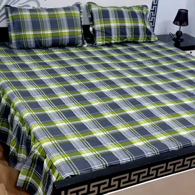3 Pcs Cotton Printed Double Bedsheet