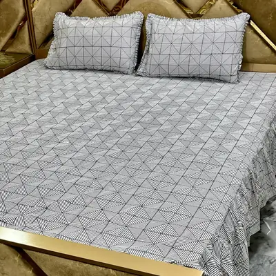 3 Pcs Cotton Printed Double Bedsheet