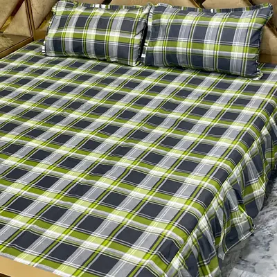 3 Pcs Cotton Printed Double Bedsheet