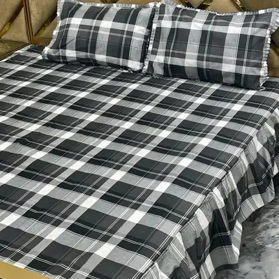 3 Pcs Cotton Printed Double Bedsheet