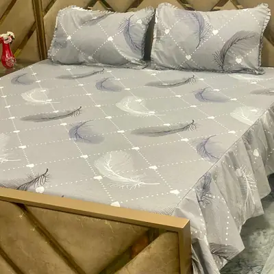 3 Pcs Cotton Printed Double Bedsheet