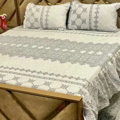 3 Pcs Cotton Printed Double Bedsheet