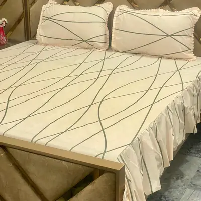 3 Pcs Cotton Printed Double Bedsheet