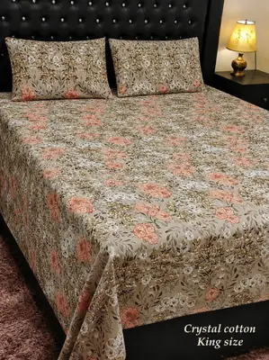 3 Pcs Cotton Printed Double Bedsheet
