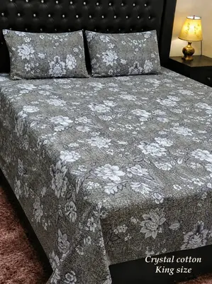 3 Pcs Cotton Printed Double Bedsheet