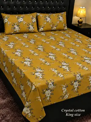 3 Pcs Cotton Printed Double Bedsheet