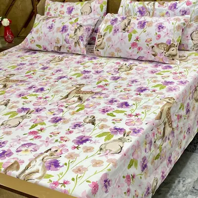 5 Pcs Cotton Printed Double Bedsheet