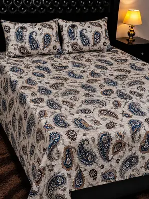 3 Pcs Cotton Printed Double Bedsheet