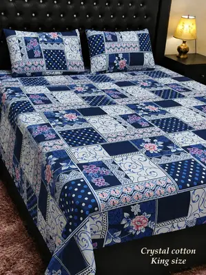 3 Pcs Cotton Printed Double Bedsheet