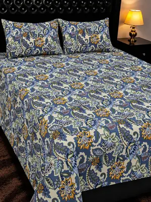 3 Pcs Cotton Printed Double Bedsheet