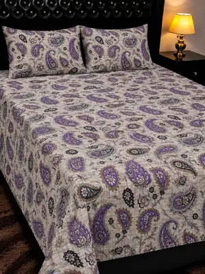 3 Pcs Cotton Printed Double Bedsheet