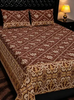 3 Pcs Cotton Printed Double Bedsheet