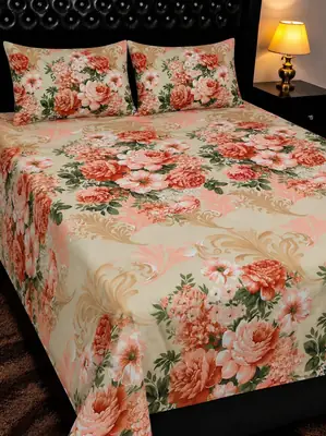 3 Pcs Cotton Printed Double Bedsheet