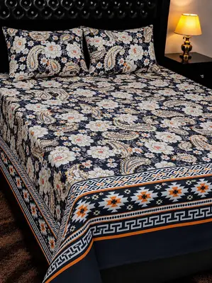 3 Pcs Cotton Printed Double Bedsheet