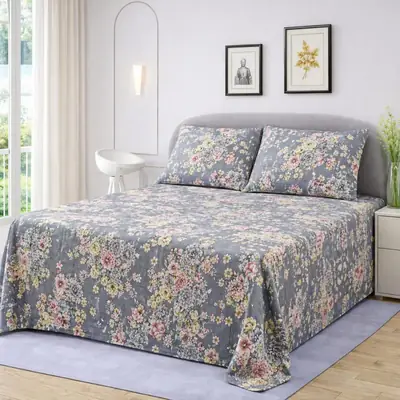 3 Pcs Cotton Printed Double Bedsheet