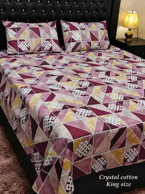3 Pcs Cotton Printed Double Bedsheet