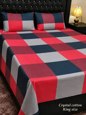 3 Pcs Cotton Printed Double Bedsheet