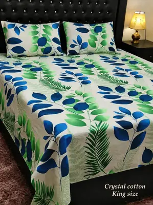 3 Pcs Cotton Printed Double Bedsheet