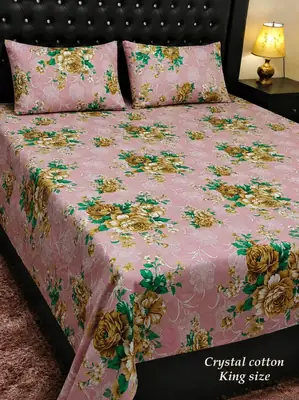 3 Pcs Cotton Printed Double Bedsheet