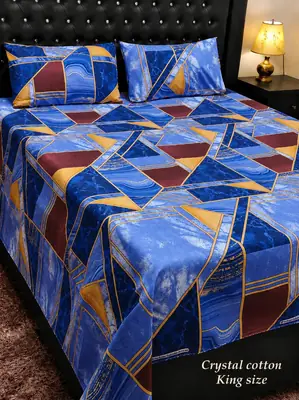 3 Pcs Cotton Printed Double Bedsheet
