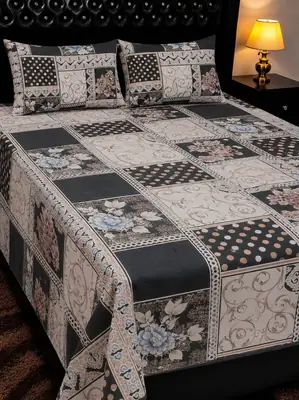 3 Pcs Cotton Printed Double Bedsheet