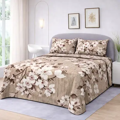 3 Pcs Cotton Printed Double Bedsheet