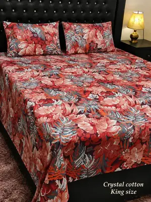 3 Pcs Cotton Printed Double Bedsheet