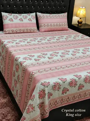 3 Pcs Cotton Printed Double Bedsheet