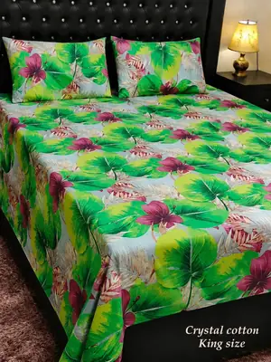 3 Pcs Cotton Printed Double Bedsheet