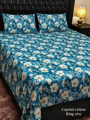 3 Pcs Cotton Printed Double Bedsheet
