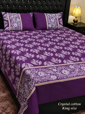 3 Pcs Cotton Printed Double Bedsheet