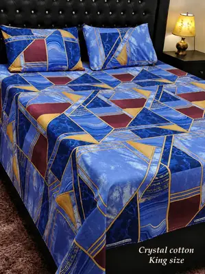 3 Pcs Cotton Printed Double Bedsheet