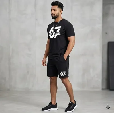 Men Black Printed 2Pcs Track Suit thumbnail 2