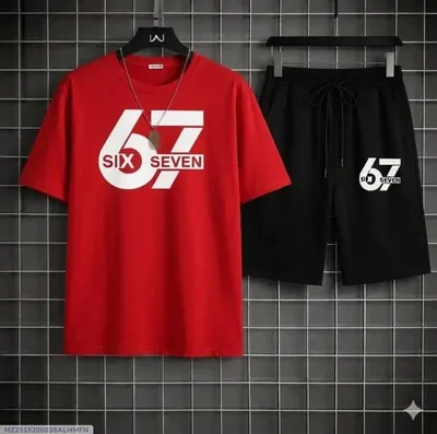 Men Red 67 Seven Printed Track Suit 2Pcs Polyester
