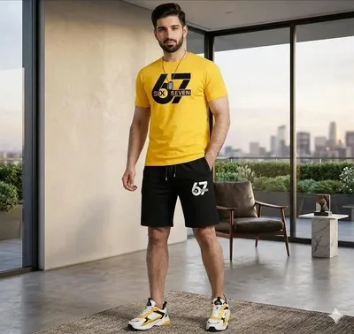 Men Printed Track Suit Yellow Black thumbnail 2