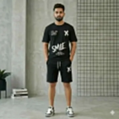 Men Black Printed Track Suit 2Pcs Polyester Summer thumbnail 2