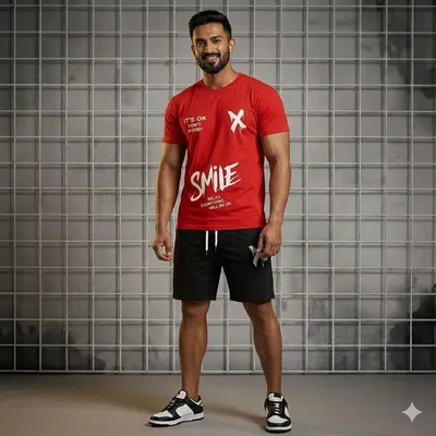 Men Printed Red Track Suit 2Pcs Polyester Summer thumbnail 2