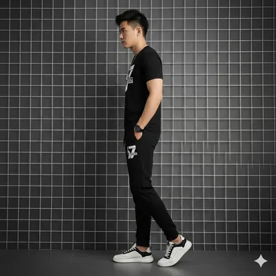 Men Black Printed Track Suit 28" XL Polyester thumbnail 2