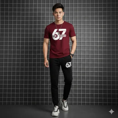 Men Maroon Printed 2Pcs Track Suit Polyester Summer thumbnail 2