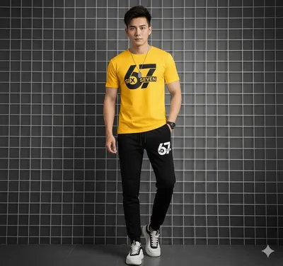 Men Printed Track Suit Yellow Black thumbnail 4