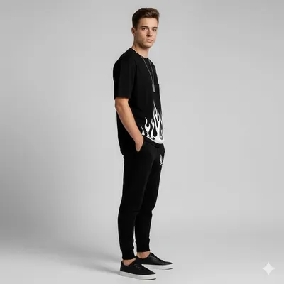 Men Black Flame Printed Track Suit 28" thumbnail 2