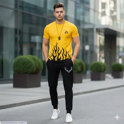 Men Printed Track Suit Yellow Flame thumbnail 1