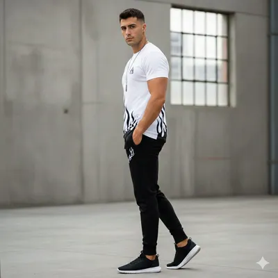 Men White Flame Print Track Suit 28" thumbnail 2