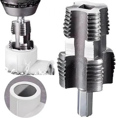  PVC Thread Maker Tool For Electric Drill, Pipe Threader Plumbing Tool, PVC Pipe Threader Set With 3 Dies (1/2", 3/4", And 1"), Pipe Tap Die Set, Pipe Thread Maker Tool Set thumbnail 2